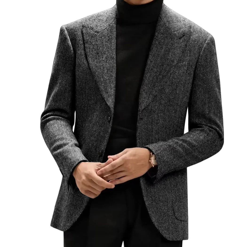Classic Italian Men's Suit Jacket, Single Breasted, Autumn Winter Retro Warm Suit Men Herringbone Business Casual Men's Clothing