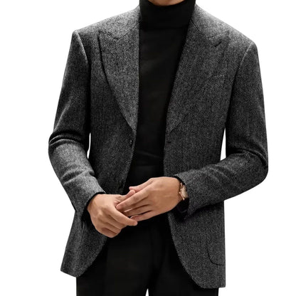 Classic Italian Men's Suit Jacket, Single Breasted, Autumn Winter Retro Warm Suit Men Herringbone Business Casual Men's Clothing