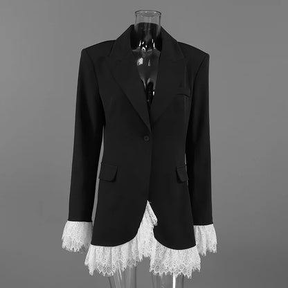 Fall,Winter,European,Clothes,Black suit,Coat,Chic,Sexy,Patchwork,Lace,Pocket,Women,Tops,Long Sleeve,Hot,Jacket,2026,New,6717001