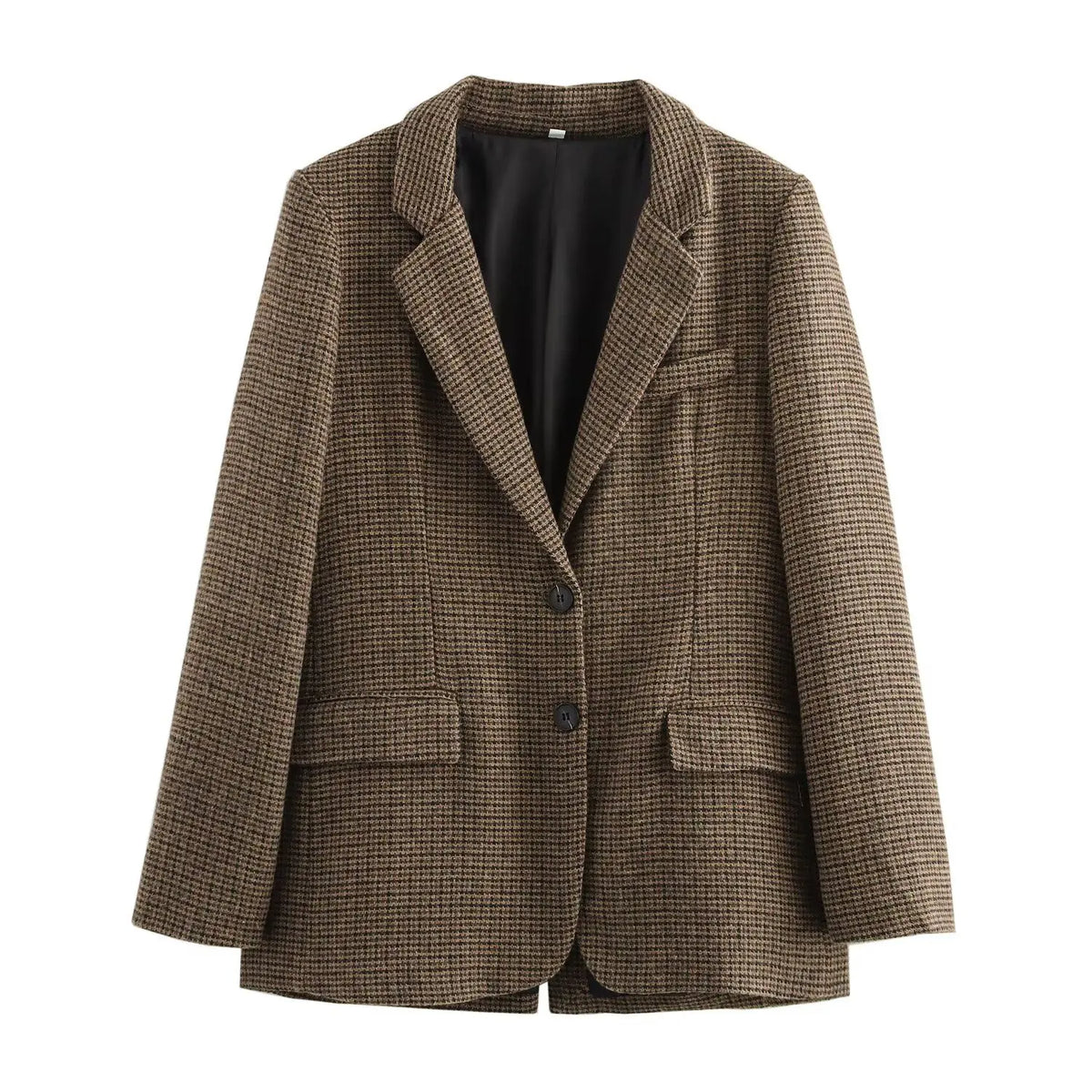 Women's Brown Plaid Blazer Jacket Y2k Harajuku 2000s Vintage Long Sleeve Single Breasted Suit Coat Oversize Outerwear Autum 2025