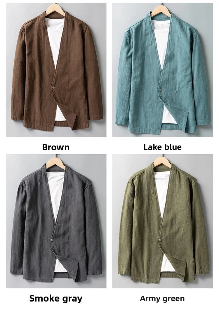 Cotton 30%, Hemp 70%, Blazer Men Fashionable Business Gentleman Casual Gathering Trendy Versatile and Breathable Relaxed Blazer