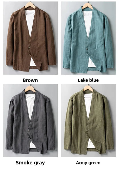 Cotton 30%, Hemp 70%, Blazer Men Fashionable Business Gentleman Casual Gathering Trendy Versatile and Breathable Relaxed Blazer