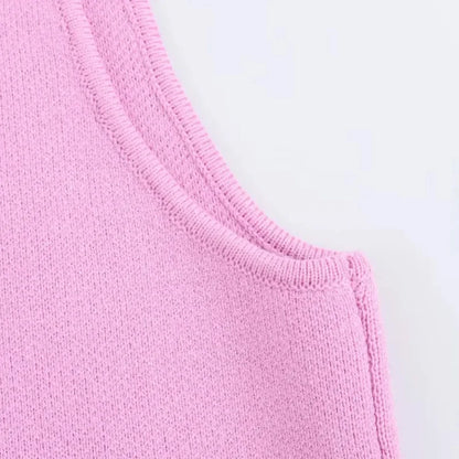 Sweater Lady Vests Sleeveless Pink Knitted Vest For Women Fall Round Neck Short Sweaters Vests Elegant Knit Vests Woman