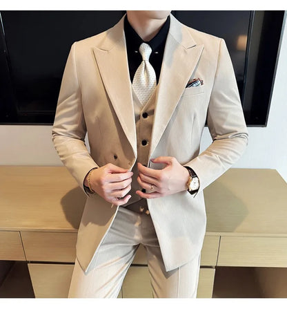 Men's 3-Piece Slim Fit Suit Set – Jacket, Vest & Pants for Wedding, Prom & Business
