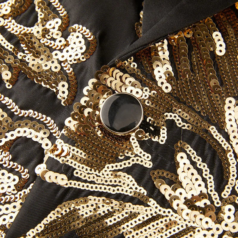 Men's Luxury Gold Sequins Suit Jacket Shawl Lapel Slim Wedding Party Blazers Bar Stage Singer Concert Glitter Tuxedo Dress Coat