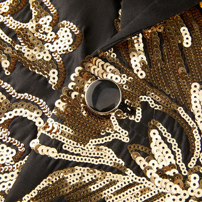 Men's Luxury Gold Sequins Suit Jacket Shawl Lapel Slim Wedding Party Blazers Bar Stage Singer Concert Glitter Tuxedo Dress Coat