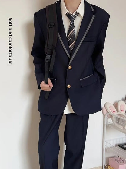 Large Size Korean Style Student Suit British College Style Jacket Men's Top Passport Photo Clothing Class Uniform