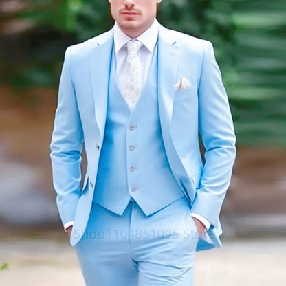 Classic Wedding Solid 3-Piece Smoking Ternos Fino Adjusted Male Formal Business Suits for Groomsmen And Festive Occasions