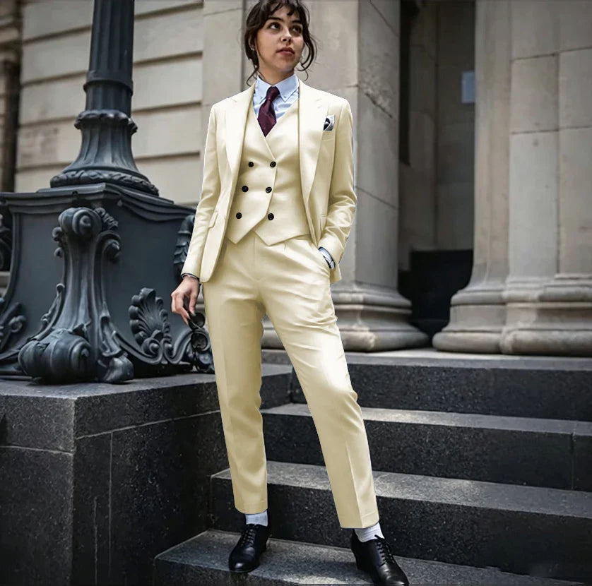 Powerful Black Women 3 Piece Suit Classic Single Breasted Jacket Vest Pants Set Elegant Office Business Formal Lady Outerwears
