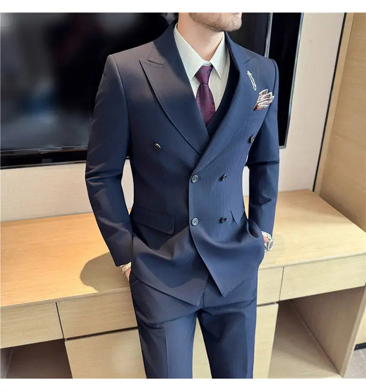 Classic Striped Wedding Suit Set Men 3 Piece Set (jacket+vest+pant) Business Formal Casual Suits Office Party Prom Groom Suit
