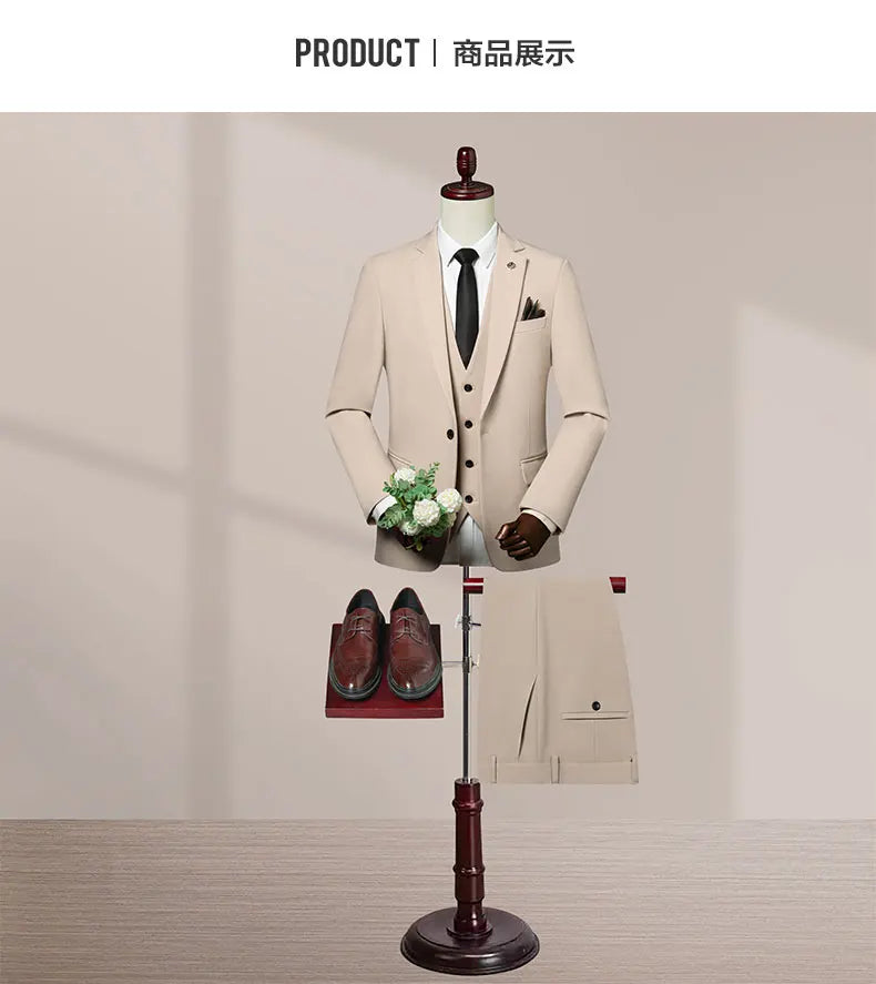 High-Quality Groom's Three-Piece Set Wedding Dress - Slim Fit British Style Business Casual Suit Vest Trousers for Men