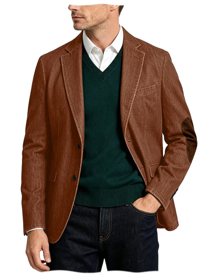 Men's Denim Blazer Suit with Suede Elbow Patches – Slim Fit, Casual & Business Wear
