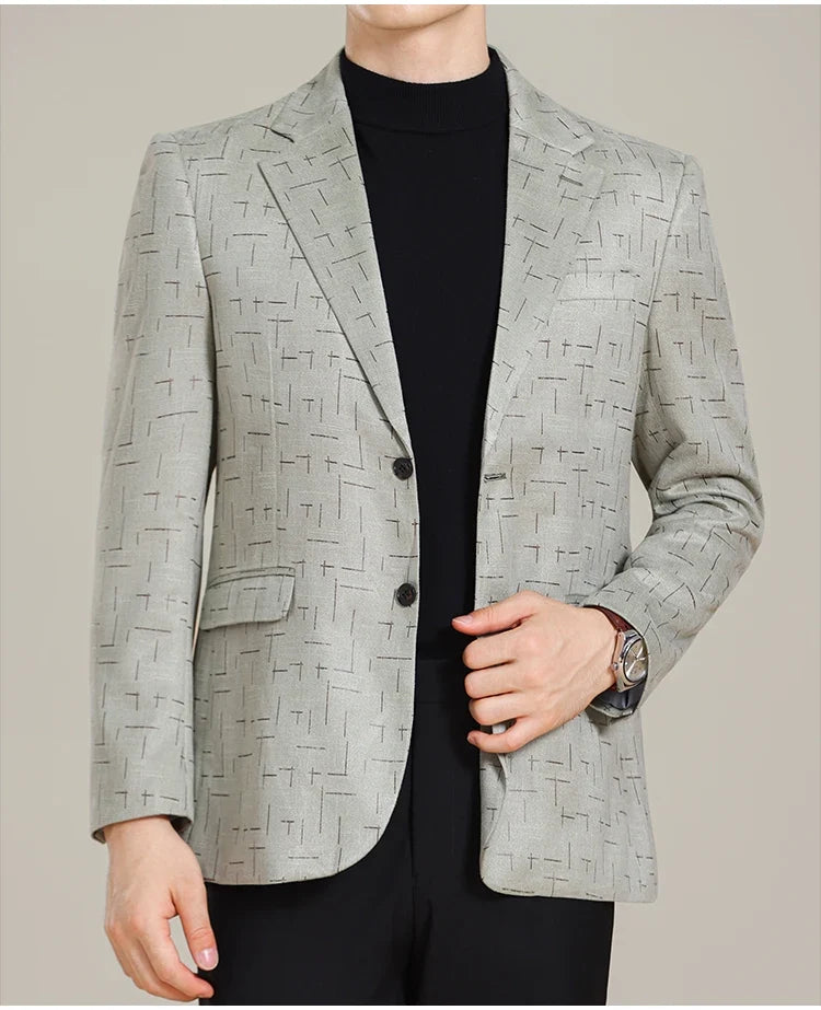 Autumn/Winter Korean Jacquard Casual Suit Jacket Men Slim Business Office Formal Suit Jackets Social Wedding Blazer Masculino