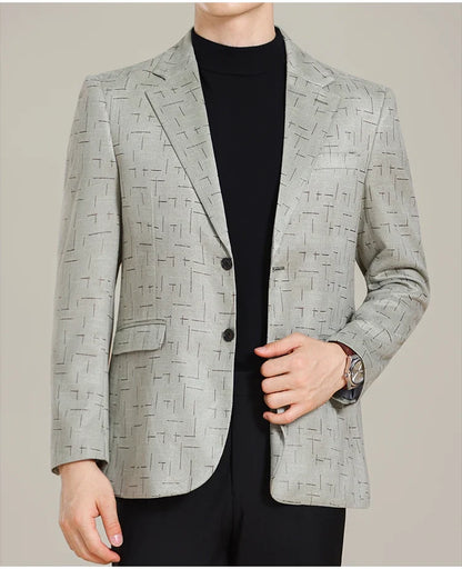 Autumn/Winter Korean Jacquard Casual Suit Jacket Men Slim Business Office Formal Suit Jackets Social Wedding Blazer Masculino