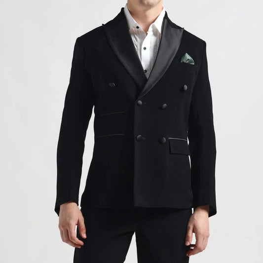 Men Suit 2 Pieces Black With Bright Lapel Double Button For Wedding Banquet Party Prom Business Work Daily Jacket And Pants