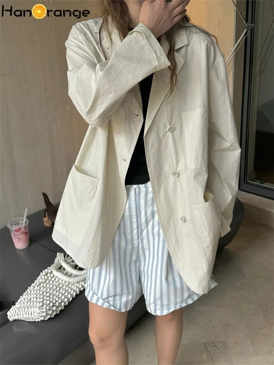2026 Summer Fashion Silhouette Sunscreen Suit Jacket Women Loose Comfortable Casual Pure Cotton Blazer