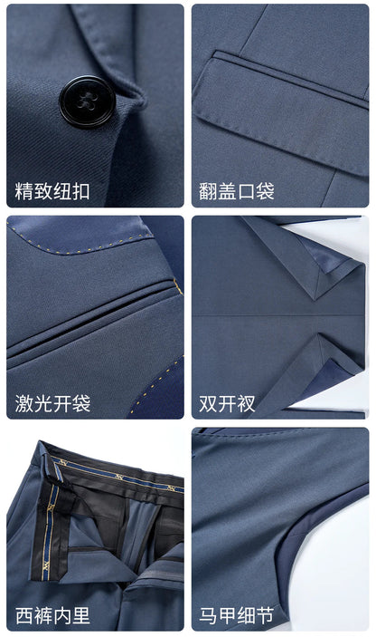 Men's Wool Blend Three-Piece Suit – Slim Fit British Style for Weddings & Formal Occasions