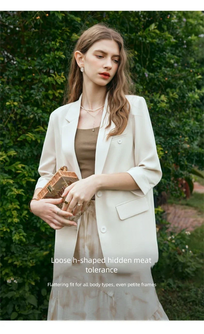 Formal Style Womens Blazers 2026 Spring Office Wear Solid Notched Collar Three Quarter Sleeve Outercoat G24CW89889