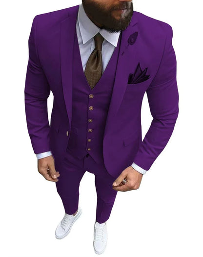 Men Suits Prom Tuxedo Slim Fit 3 Piece Groom Wedding Suits For Men Custom Blazer 3 Pieces (Jacket + Vest + Pant)