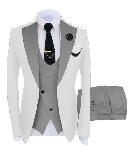 Men Coat Business Formal Slim Fit Suit Costumes Pour Homme Set Party Vest Pants Wedding 3pcs Blazer Verde Hombre Terno Masculino