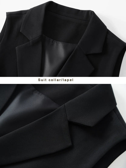 Black Sleeveless Suit Vest for Women, Short Single-Breasted Workplace Elegant, Slim and Versatile Vest Top, Spring & Fall Style