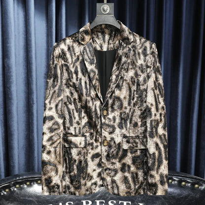 2025 Autumn Korean Velvet Leopard Jacquard Men's Fashion Suit Jacket Casual Blazer Masculino Business Social Suit Jackets 4XL