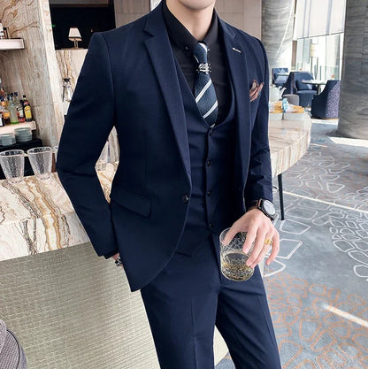 Men's 3-Piece Formal Suit Slim Fit Blazer Vest Pants for Wedding Business Smart Casual
