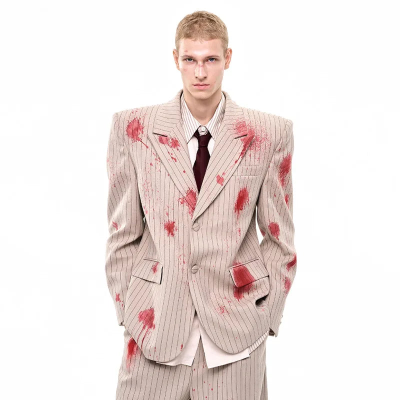 Ink Ejection Tie-dyed Pattern Stripe Printed Shoulder Pad Blazer Coat Men 2025 New Original Luxury Handsome Jacket JY4551