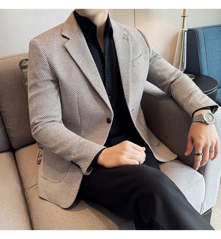 New Lmitation Linen Woven Slim Fit Suit Jacket Men Fashion Casual Business Blazers Wedding Social Party Dress Coats 4XL-M