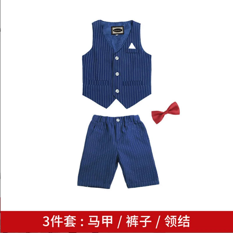 Baby Boys Formal Birthday Photograph Suit Kids Vest Shirt Pants Bowtie Wedding Dress Teenager Suit Children Graduation Costume