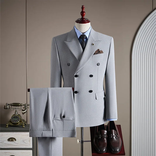Elegant Men Slim Fit Suit Sets Formal Party Business Outfits Evening Prom Male Performance High Quality Blazer Pants 2 Pieces YX