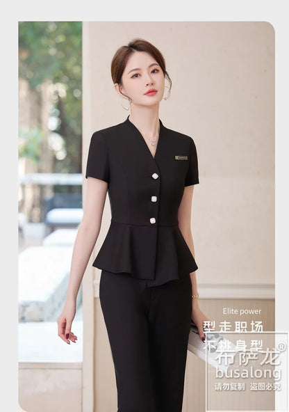 Short Sleeve Suit Professional Set Summer Hotel Management Front Desk Reception Manager Workwear Waiter Uniform Formal Wear
