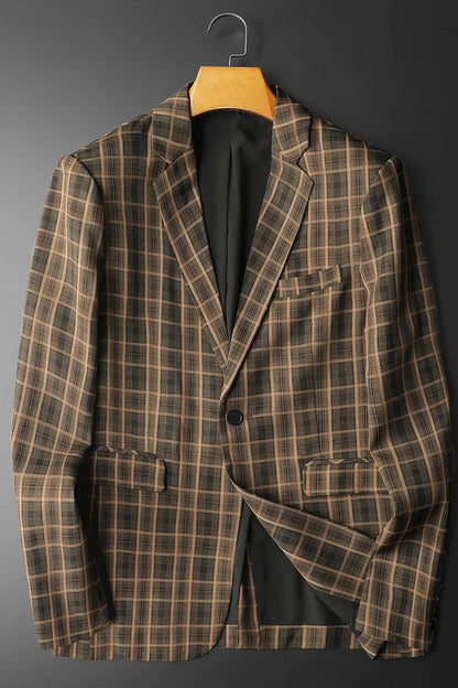 2025 Spring Classic Checkered Suit Jacket Men High End Business Casual Blazers Streetwear Social Wedding Groom Dress Blazer