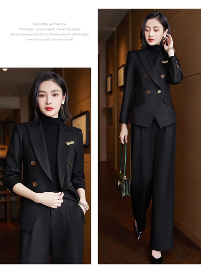 Elegant Women's Double Breasted Blazer Pants Set 2025 Autumn Winter Fashion Office Work Outfit Lady Matching Set Trousers Jacket