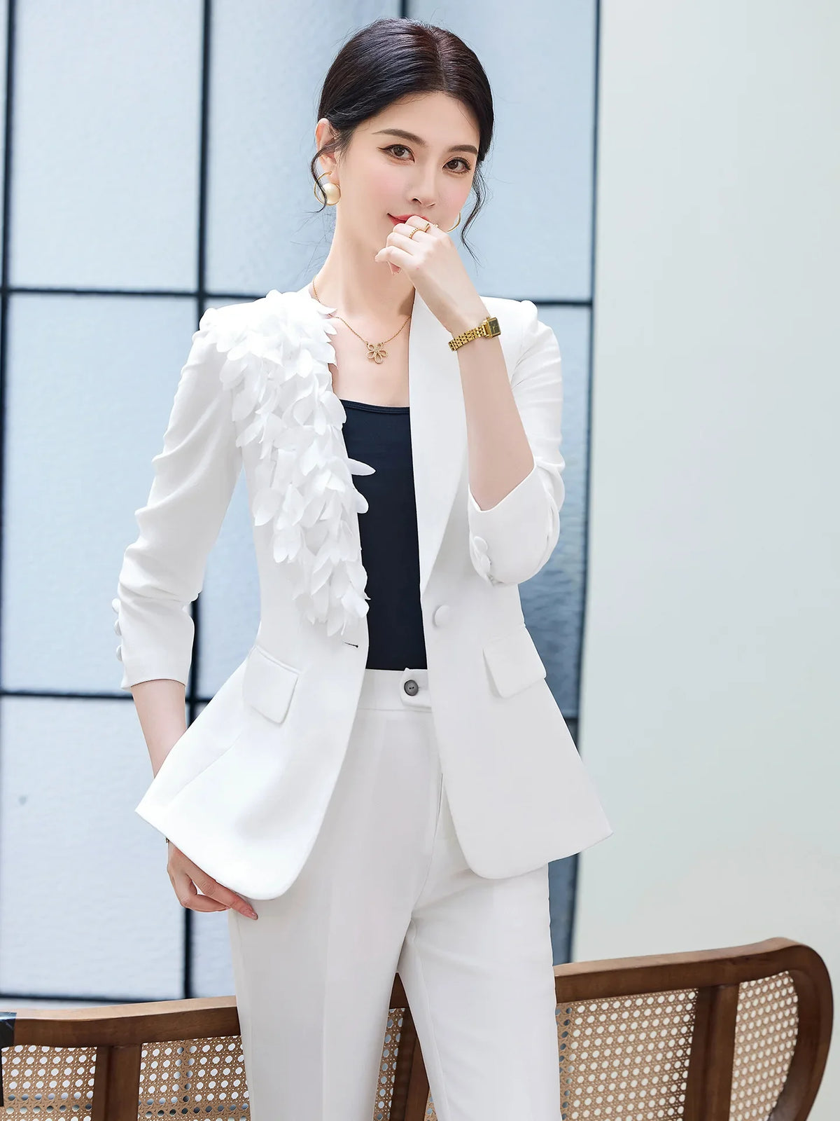 Spring Fashion Office Ladies Blazer and Pants Suit Formal Solid Color Women Jacket Trouser Women Business Work Wear 2 Piece Set