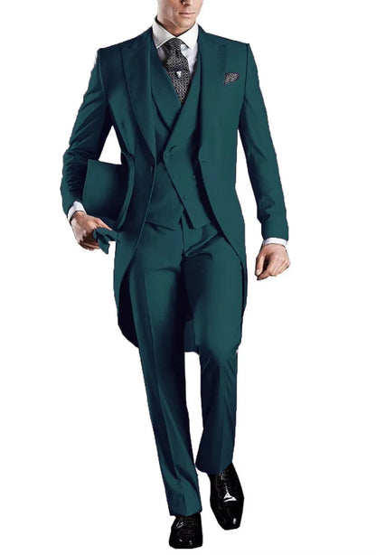 Men's 3-Piece Solid Long Tailcoat Tuxedo Set Formal Wedding Groom Clothing Jacket Pants Vest for Prom Party Fashion Male Suits