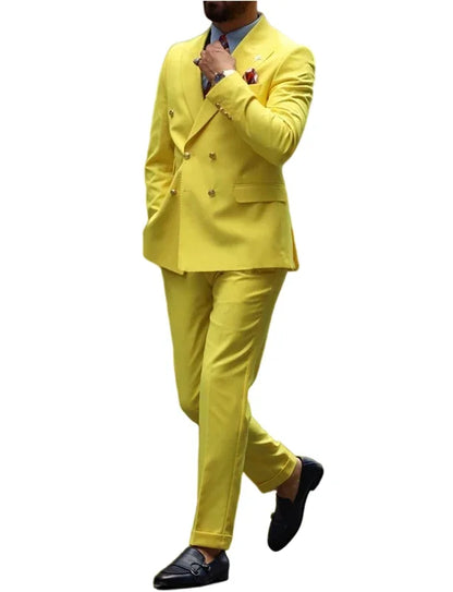 2 Pieces Men's Solid Suit Double Breasted Peak Lapel Tuxedos Jacket & Pants for Party Prom Wedding Business Casual Men Suits