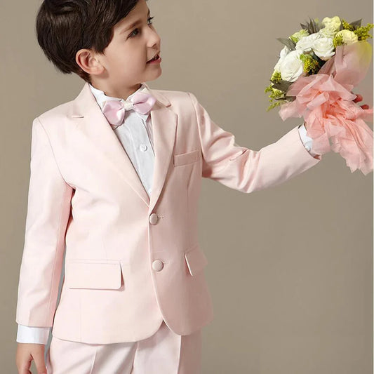 Flower Boys Suits Pink Notch Lapel Single Breasted Outfits Formal Wedding Tuxedos Party Daily Casual 2 Piece (Jacket+Pants)