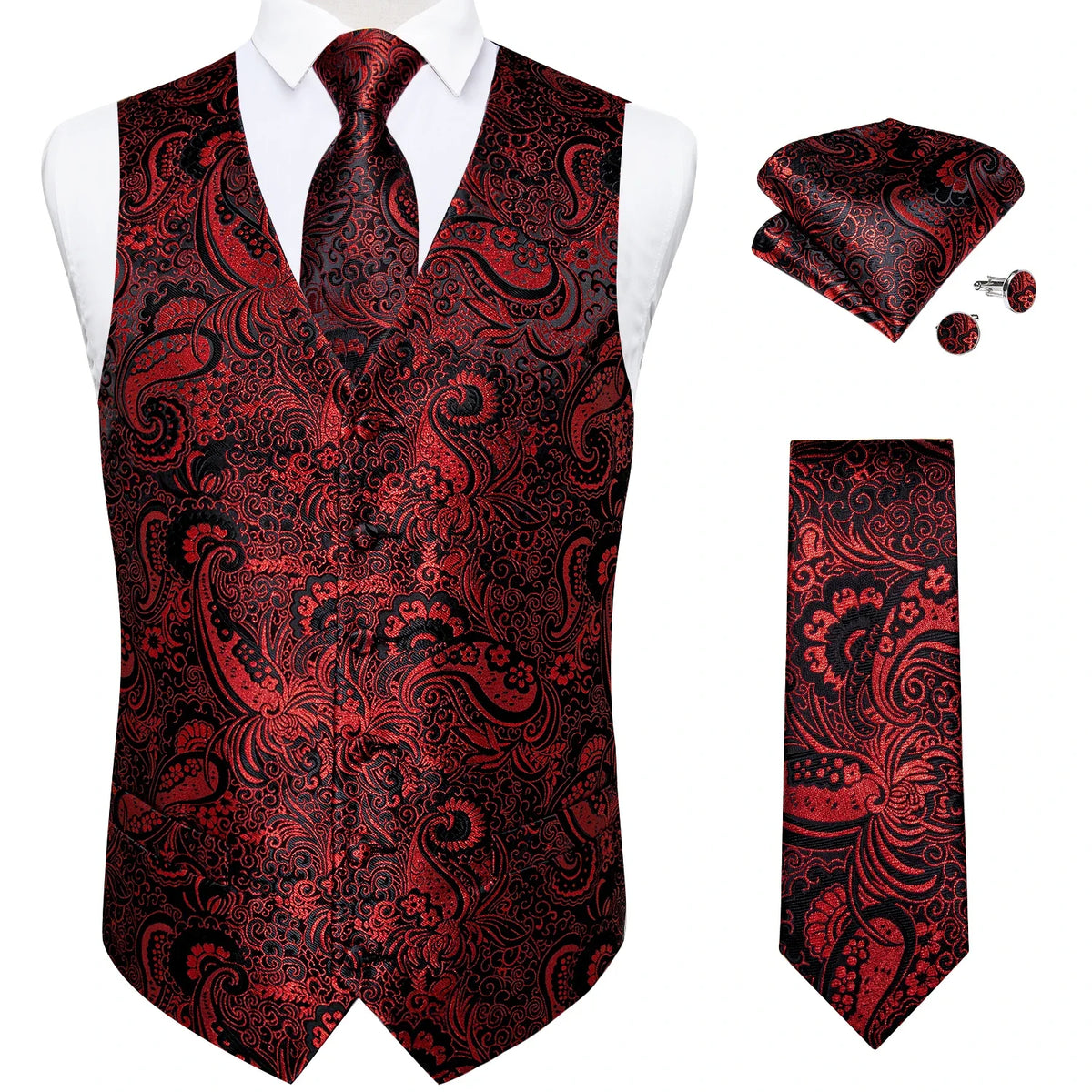 Men's Paisley Waistcoat with Necktie Set for Weddings and Formal Occasions