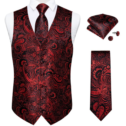 Men's Paisley Waistcoat with Necktie Set for Weddings and Formal Occasions