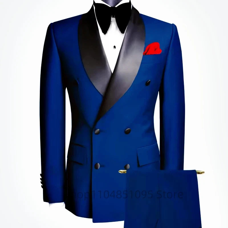Costume de mariage homme élégant 2 pièces, coupe ajustée, revers châle, blazer croisé, pantalon, costumes de cérémonie pour homme d'affaires, tuxedos de marié