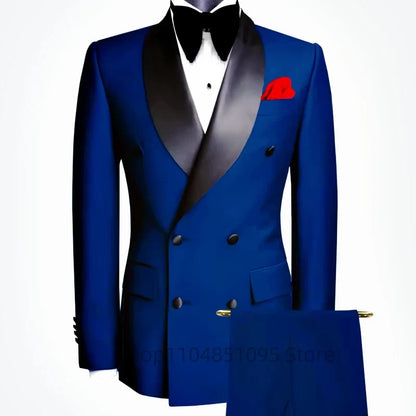 Costume de mariage homme élégant 2 pièces, coupe ajustée, revers châle, blazer croisé, pantalon, costumes de cérémonie pour homme d'affaires, tuxedos de marié