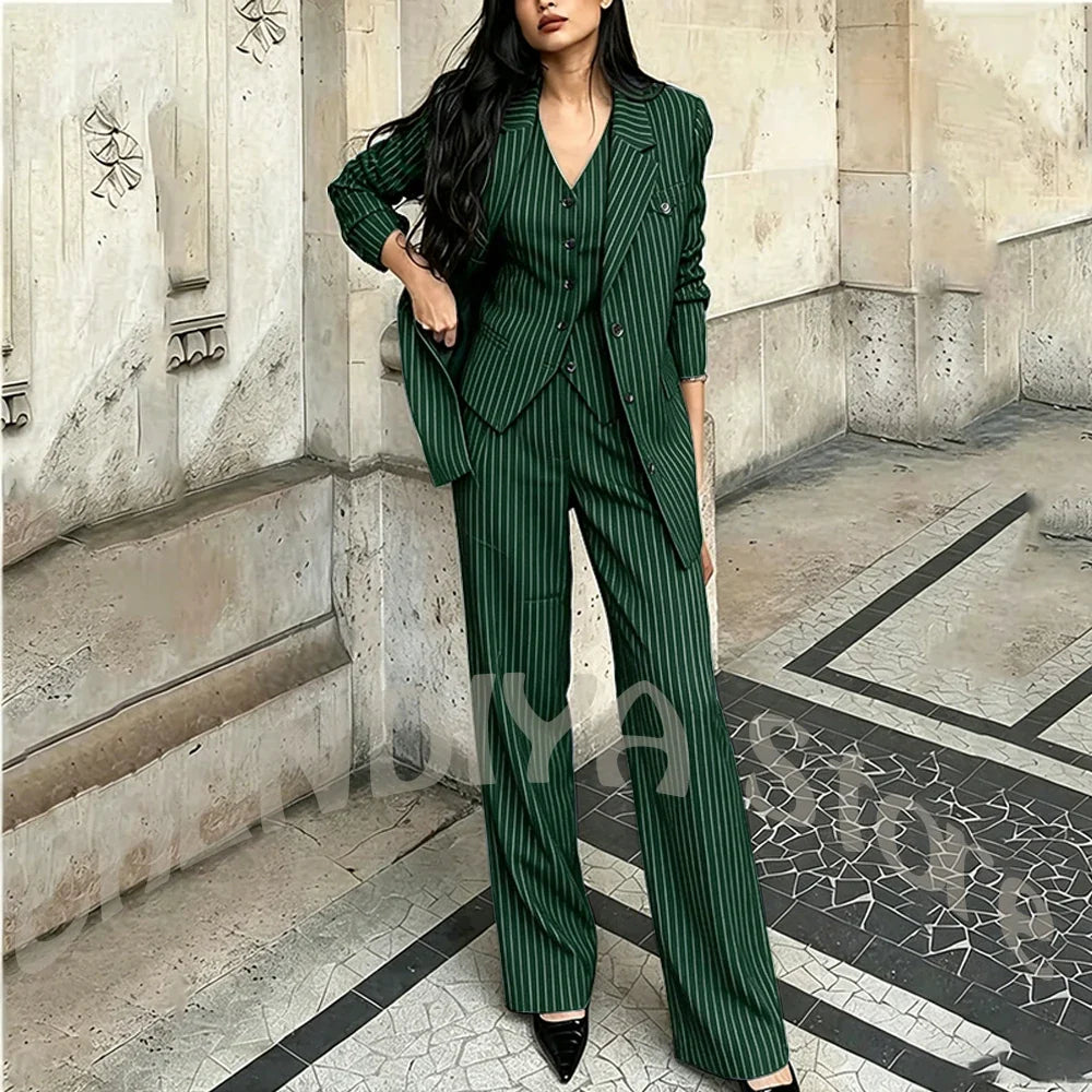 Tailor-Made Striped Suit For Women High Quality Peaked Lapel Single Breasted Three Piece Business Office Lady Formal Outfit
