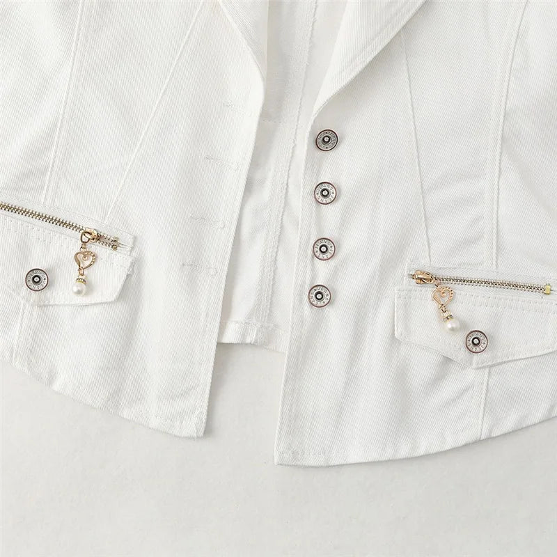 New White Denim Vest Women Waistcoat Slim Short Cowboy Sleeveless Jacket Casual Jeans Vests Female Outerwear Chaleco Mujer