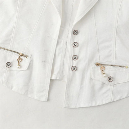 New White Denim Vest Women Waistcoat Slim Short Cowboy Sleeveless Jacket Casual Jeans Vests Female Outerwear Chaleco Mujer