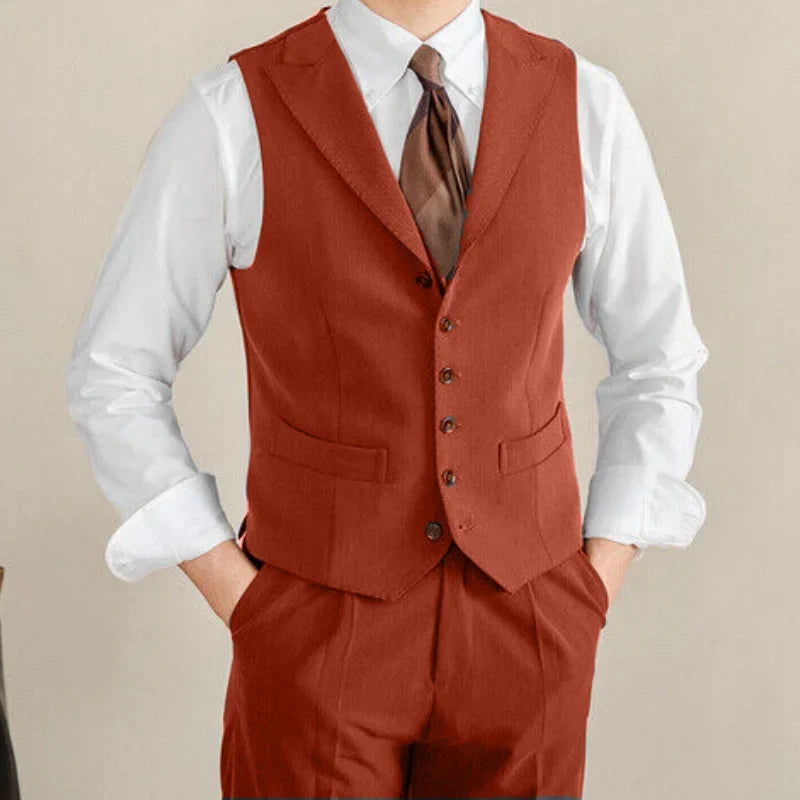 Men's Vest White Collar Vintage Lapel Single Button Waistcoat for Wedding & Formal Occasions