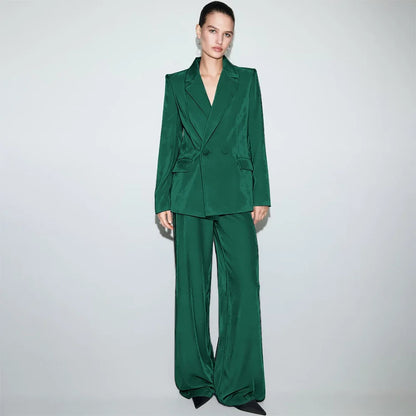 Luxury Navy Blue Velvet Women's Suit Two Piece(Jacket+Pants) Set Double-Breasted Notch Lapel Blazer Elegant Formal Evening Wear