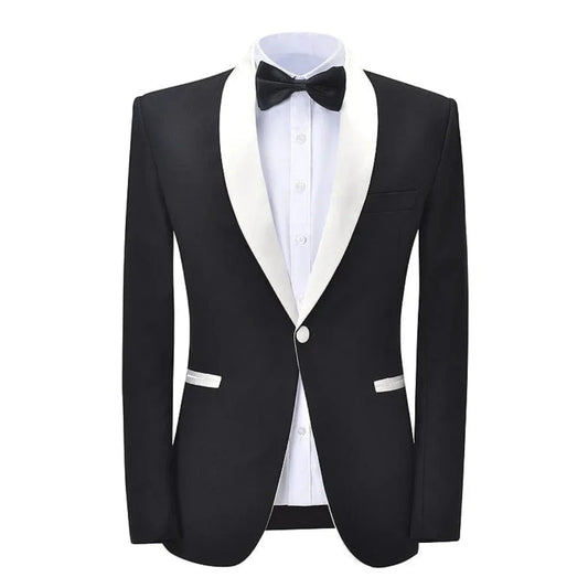 Men Suit 2 Pieces Black With White Lapel Single Button For Wedding Banquet Birthday Party Business Work Daily Jacket And Pants