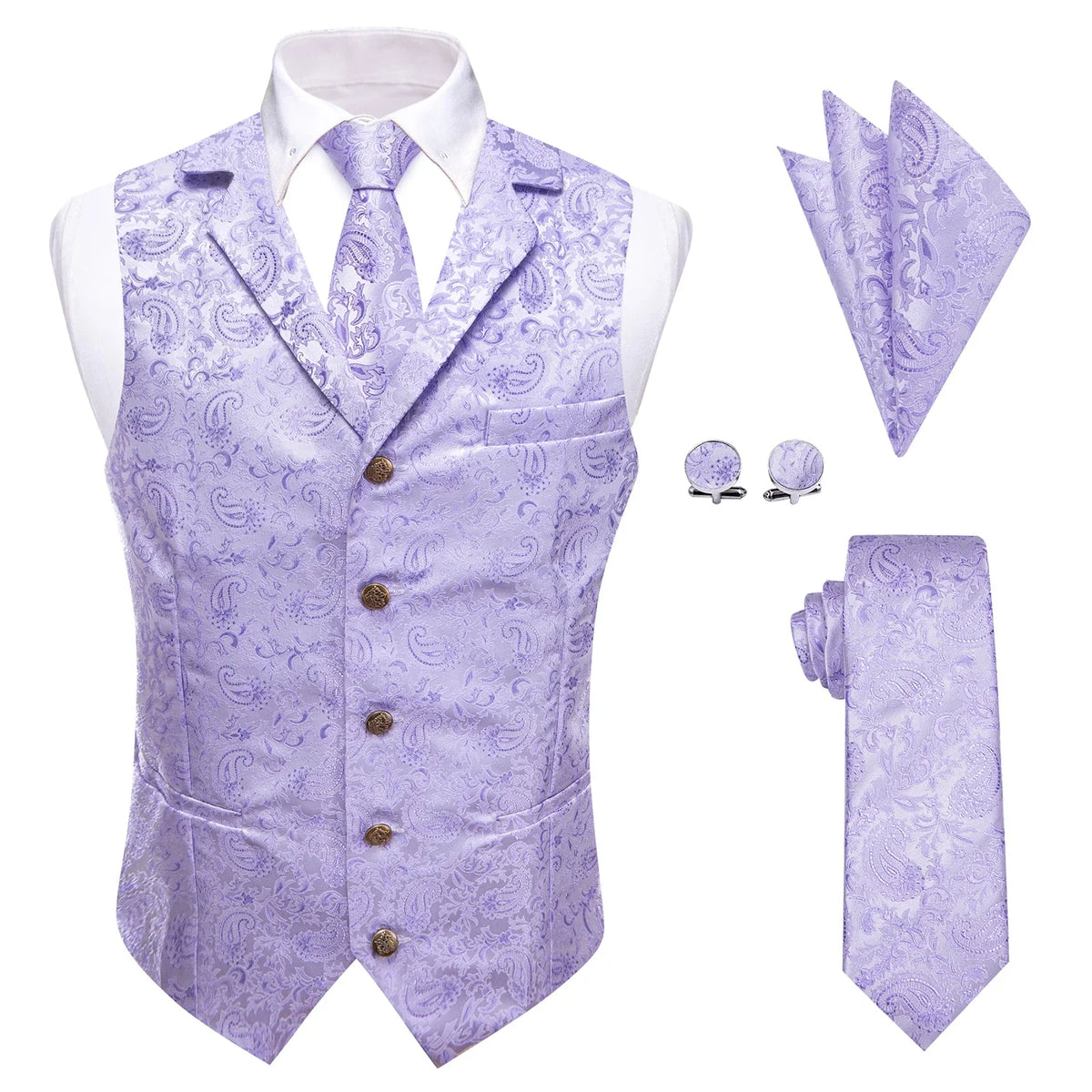 Men's Vest 4-Piece Matching Set with Paisley Lapel for Prom and Banquet Occasions
