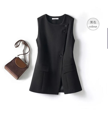 Temperament Women's Sleeveless Suit Vest Jacket 2026 Summer Ladies Irregular Waistcoat With lining  Loose Korean Female Tops